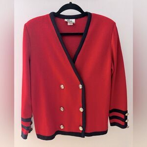 Vintage Nautical MITA Red Black Double Breasted Cardigan Krinkle Spun 10 Petite